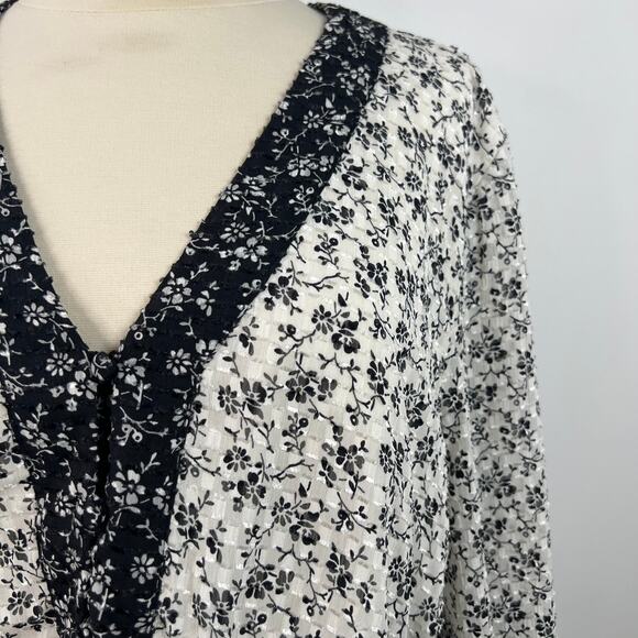 Madewell Women's Peplum Blouse Black and White Ditsy Floral Print Airy Size XL - Picture 5 of 16